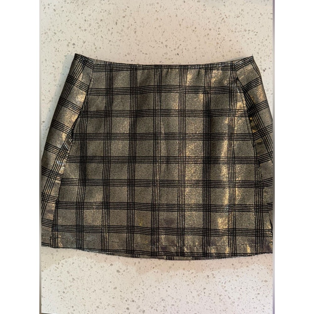 Urban Outfitters Metallic Gold Plaid Mini Skirt S